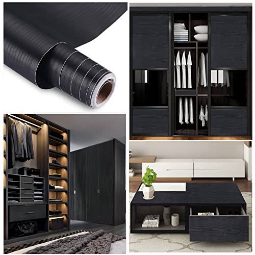 seonta Black Contact Paper 16"x118" Wood Peel and Stick Wallpaper Waterproof Removable Self Adhesive Wall Paper Sticker Cover Wood Vinyl Wrap for Countertop Desk Table Cabinets - Image 4