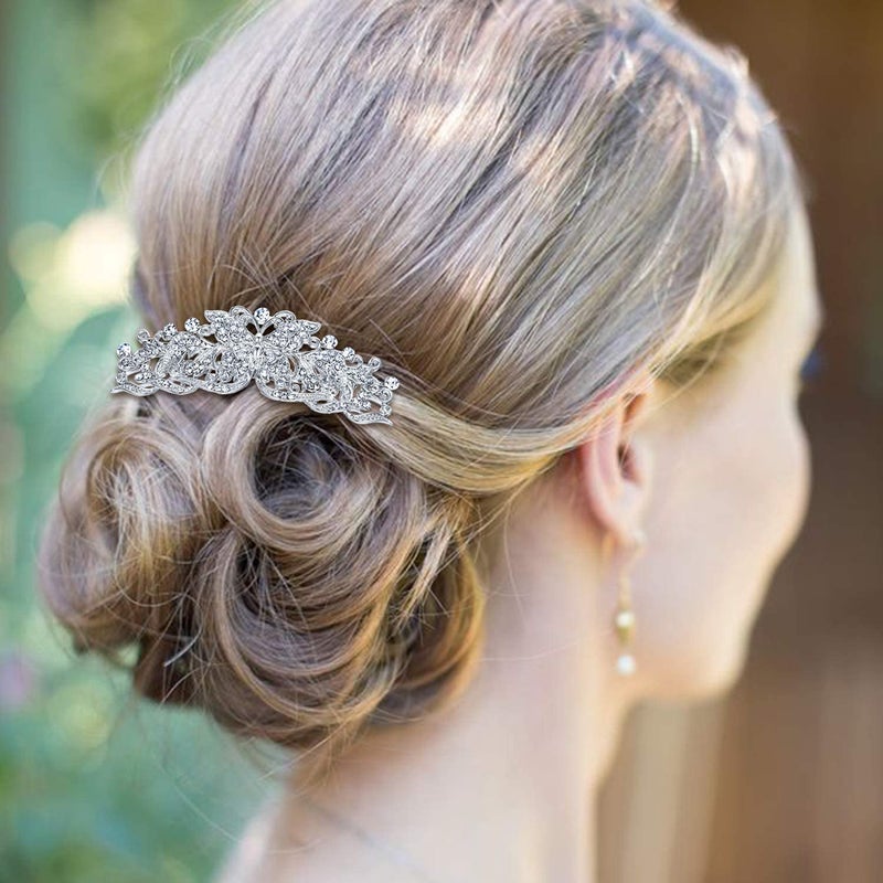 EVER FAITH Wedding Butterfly Wave Hair Comb Clear Austrian Crystal SilverTone