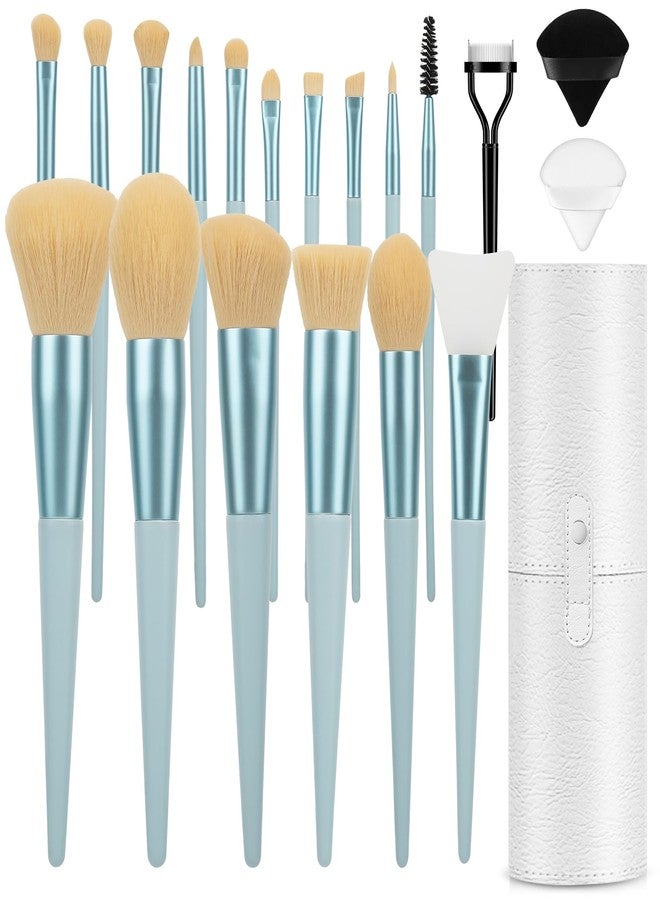 LUXBRU Makeup Brushes 20PCs Makeup Brush Set with Foundation Eyebrow Blending Concealer Blush Eyeshadow Contour Lash Powder Brush, Travel Make Up Brush Kit with Case & 2 Powder Puff - Baby Blue - Image 1