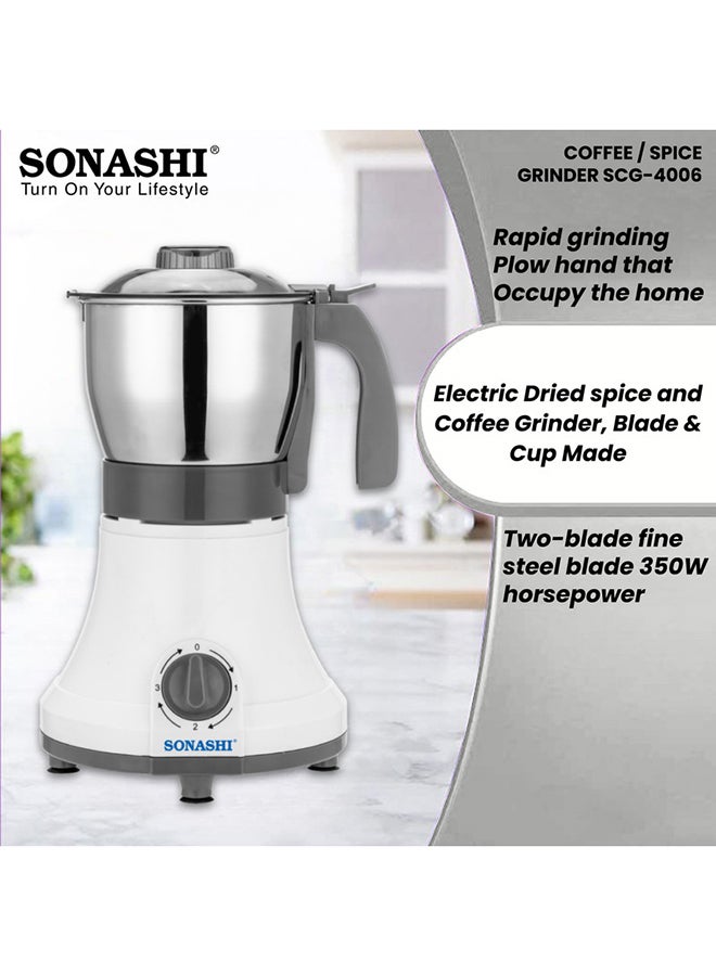 SONASHI Multipurpose Electric Coffee Bean Grinder - Premium 0.8L Stainless Steel Jar Ideal for Spices, Coffee Beans, Nuts, Dried Fruits, Etc | Over Heat Protection Motor with 3 Speed Modes 0.8 L 350 W SCG-4006 White/Silver/Gray - Image 5