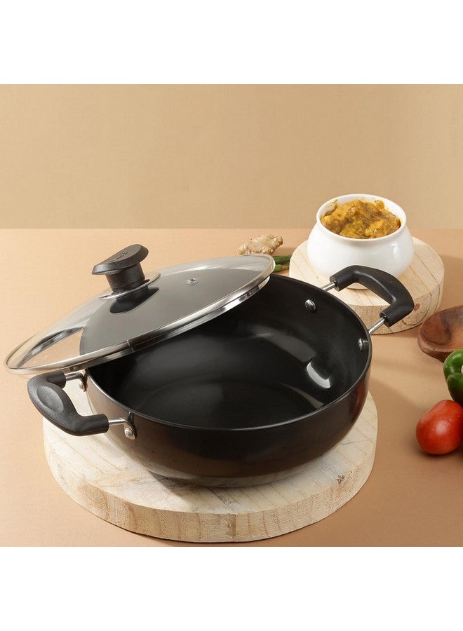 VINOD Vinod Black Pearl Hard Anodised Non Stick Deep Kadhai with Glass Lid - 7 LTR, 30 cm | 3.25mm Thickness | kadai for Cooking | Metal Spoon Friendly | 2 Year Warranty  - Image 2