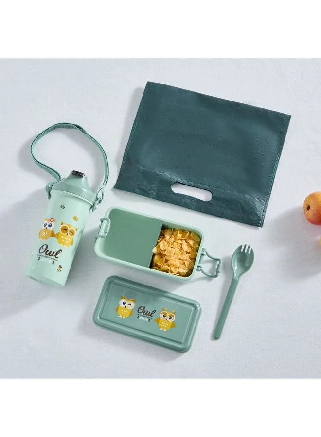 Home Box Neo Owl 3-Piece Lunch Box and Bottle Set with Spork 500 ml