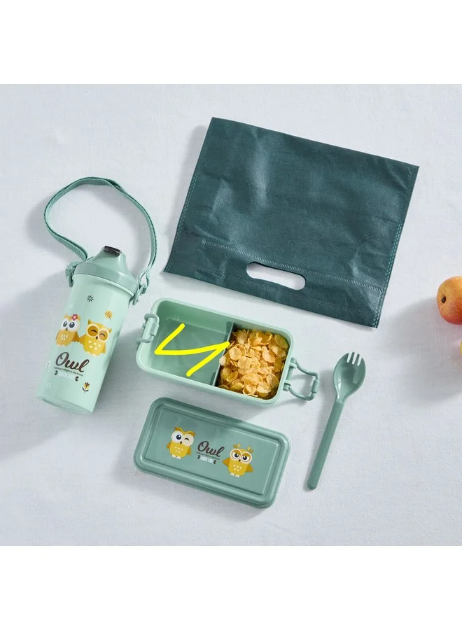 Home Box Neo Owl 3-Piece Lunch Box and Bottle Set with Spork 500 ml