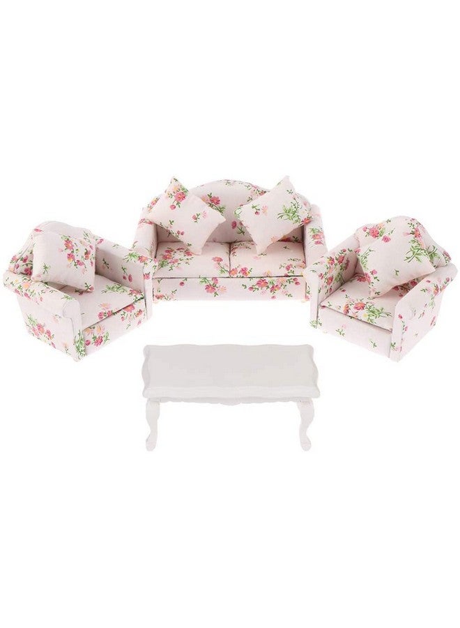 Haomian Dollhouse Furniture Set 3 Pcs 1:12 Dollhouse Miniature Wooden Sofa Cushions Armchair Pillow Kit Dolls House Furniture Couch with 1 Pc Dollhouse Teatable Coffee Table (A) - Image 1