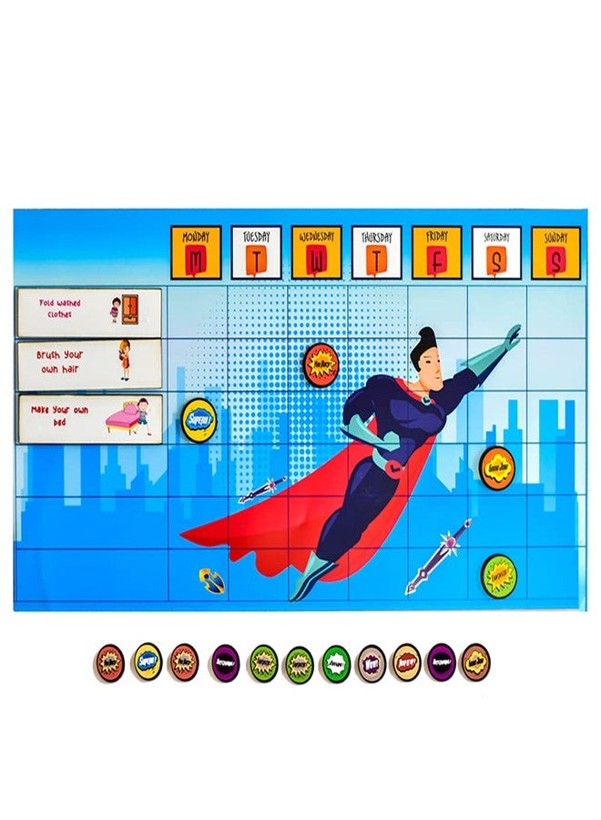 ILEARNNGROW Magnetic Reward Chore Chart for Kids | Habit Development Kit with 30 Tasks 25 Achievement Badges | Positive Behavior Learning Tool for Age 3 to 12 Years - Image 1