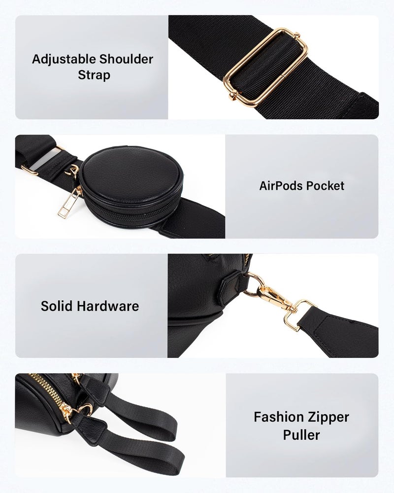 Valentoria Fashionable Womens Leather Waist Bag Crossbody Bag Detachable Wallet Adjustable Shoulder Strap (Black) - Image 5
