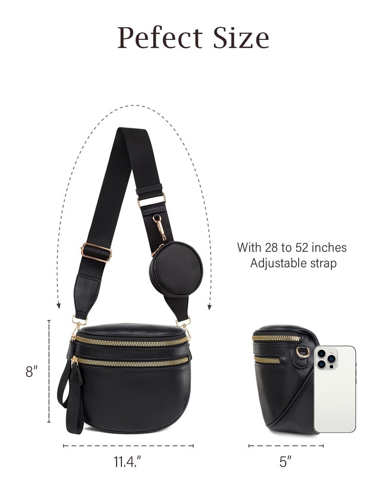Valentoria Fashionable Womens Leather Waist Bag Crossbody Bag Detachable Wallet Adjustable Shoulder Strap (Black) - Image 4