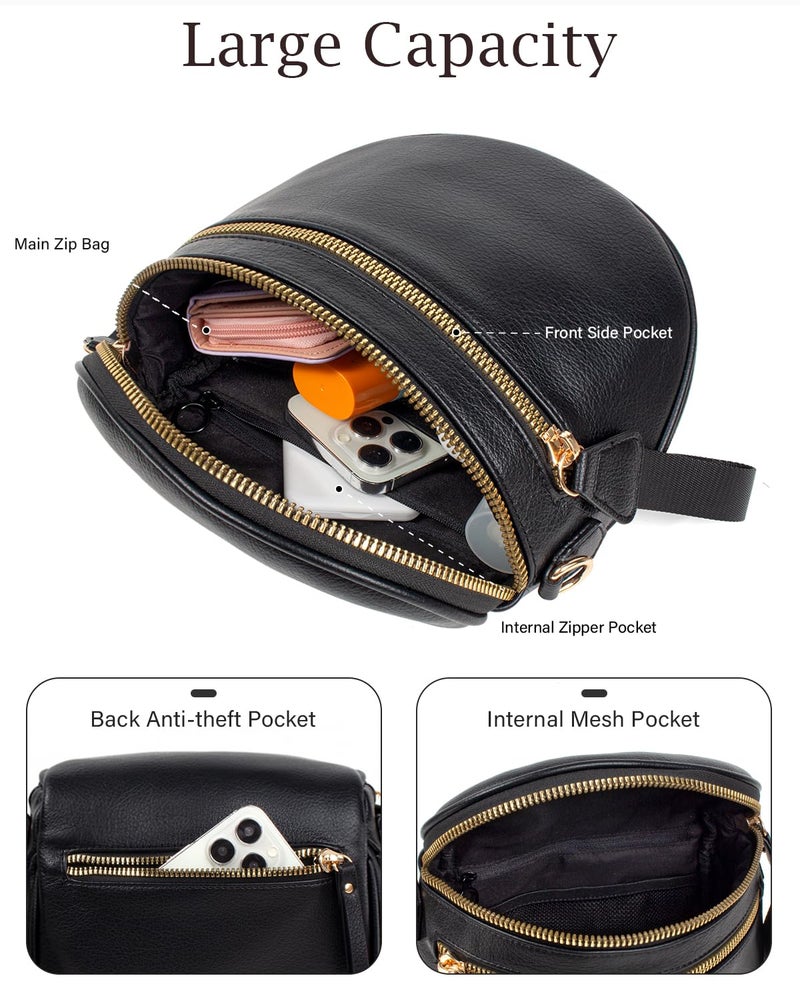 Valentoria Fashionable Womens Leather Waist Bag Crossbody Bag Detachable Wallet Adjustable Shoulder Strap (Black) - Image 3