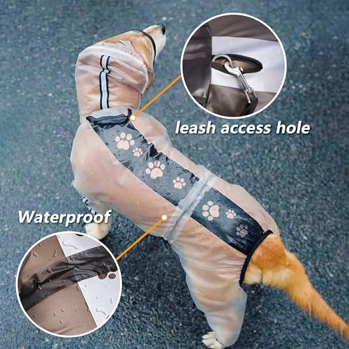 Olsa Dog Raincoat, Dog Hooded Slicker Poncho, 4 Legs Rain Jacket with Reflective Stripe, Transparent Water Proof Resistant Rain Snow Clothes for Small Medium Large - Image 4