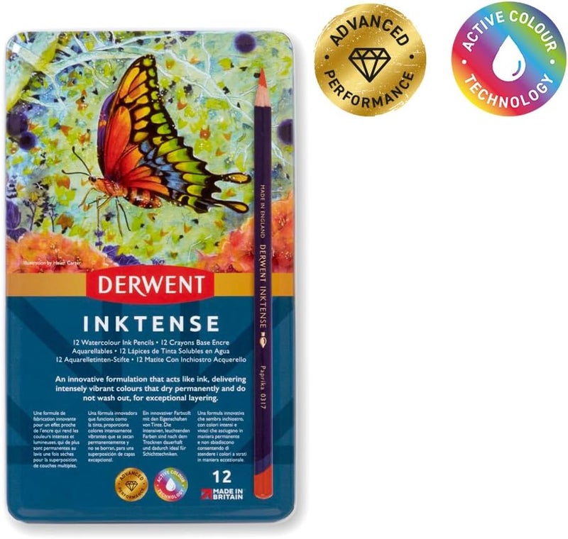 Derwent Drawing Pencils, Inktense, 4mm Core, Metal Tin, Watercolor, 12 Coun - Image 1