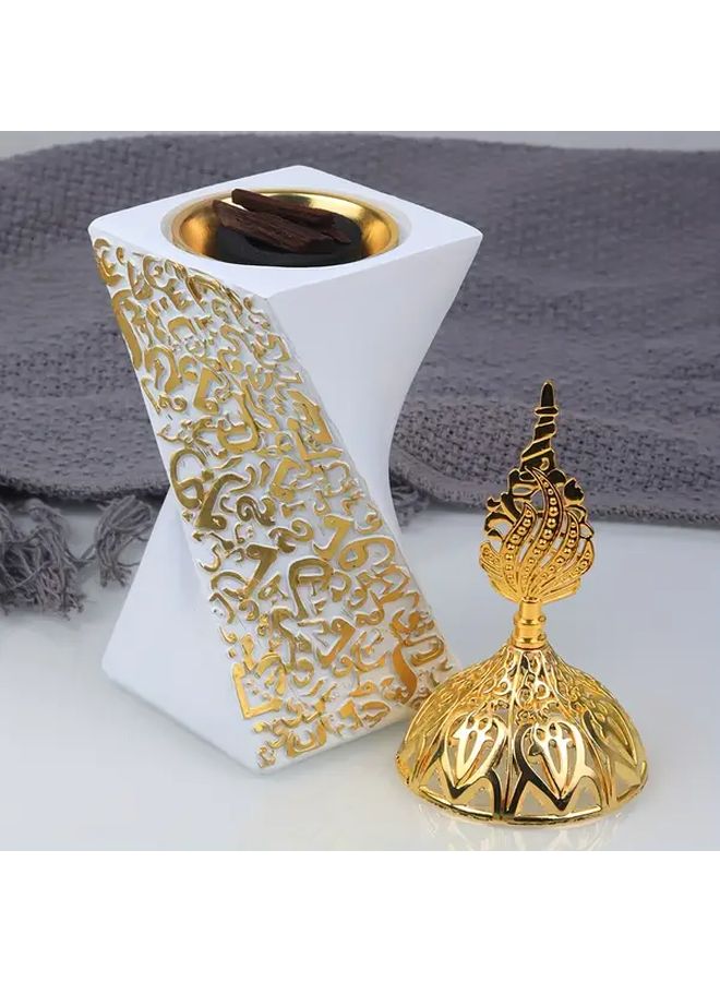 Black Resin Incense Holder With Golden Geometric Design Rotating Diffuser - Image 5