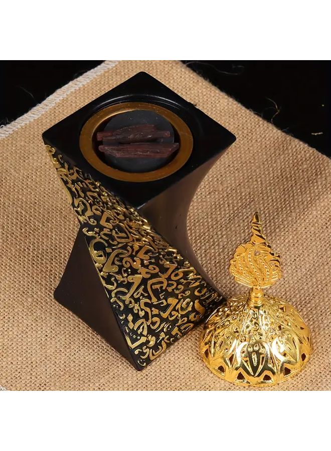 Black Resin Incense Holder With Golden Geometric Design Rotating Diffuser - Image 2