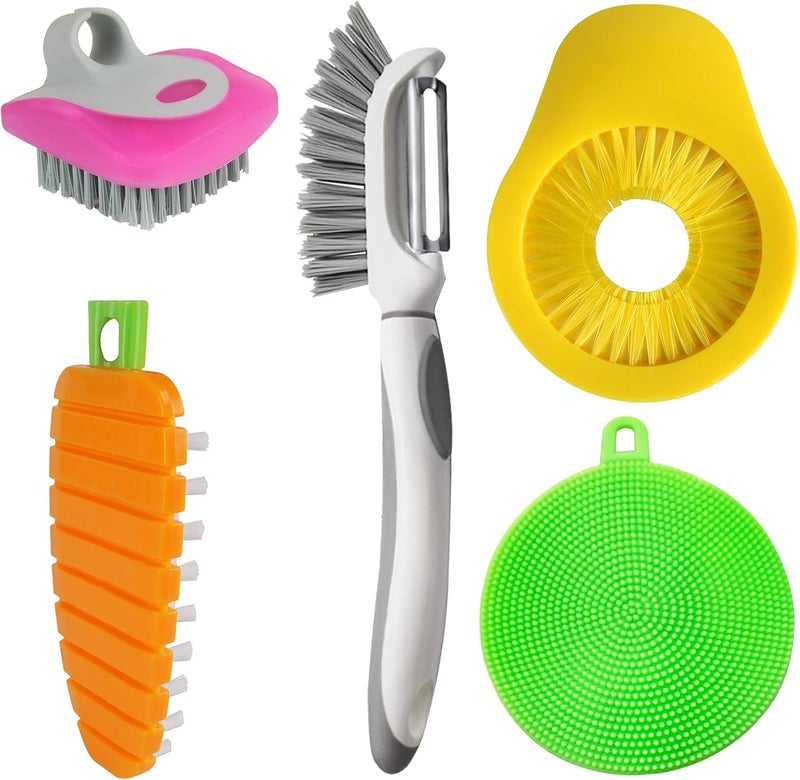 Openfly Flexible Vegetable Brush Fruit and Vegetable Brushes, Vegetable/Fruit Peeler with Brush Bendable Fruit Brush Scrubber for Food Veggies Carrot Potato Corn, 5 Pcs - Image 1
