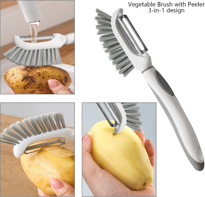 Openfly Flexible Vegetable Brush Fruit and Vegetable Brushes, Vegetable/Fruit Peeler with Brush Bendable Fruit Brush Scrubber for Food Veggies Carrot Potato Corn, 5 Pcs - Image 2