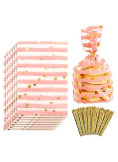 KASTWAVE Cellophane Bags Food Gift Bags 100 Pack Resealable Flat Cello Bags with Twist Ties Pink Party Bags for Popcorn Cookies Dessert Birthday Parties Gift Wrapping Polka Dot Candy Snack Packaging Bag  - Image 1