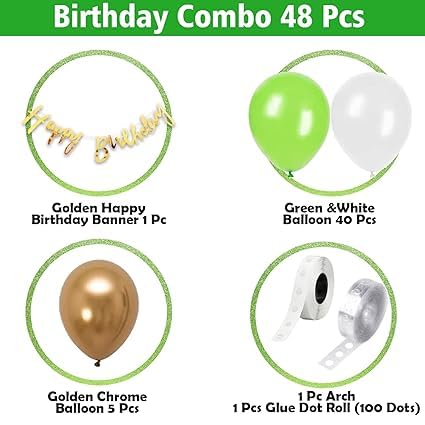 BRIJBAZAAR Green Birthday Decoration-48Pcs Combo|Happy Birthday Decoration For Husband|Girls|Green|Gold Balloons For Decoration|Foil Birthday Banner (cardstock)|Birthday Decoration Items For Girl|Boy - Image 2