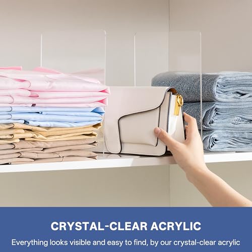 HBlife Acrylic Shelf Dividers for Closet Organization 6 Pack Clear Sturdy Separate Closet Dividers for Shelves Adjustable Purse Organizer for Sweater Shirts Handbags Books in Bedroom and Kitchen - Image 3