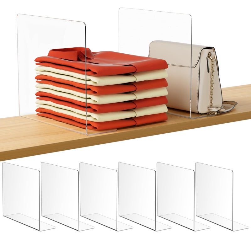 HBlife Acrylic Shelf Dividers for Closet Organization 6 Pack Clear Sturdy Separate Closet Dividers for Shelves Adjustable Purse Organizer for Sweater Shirts Handbags Books in Bedroom and Kitchen - Image 2