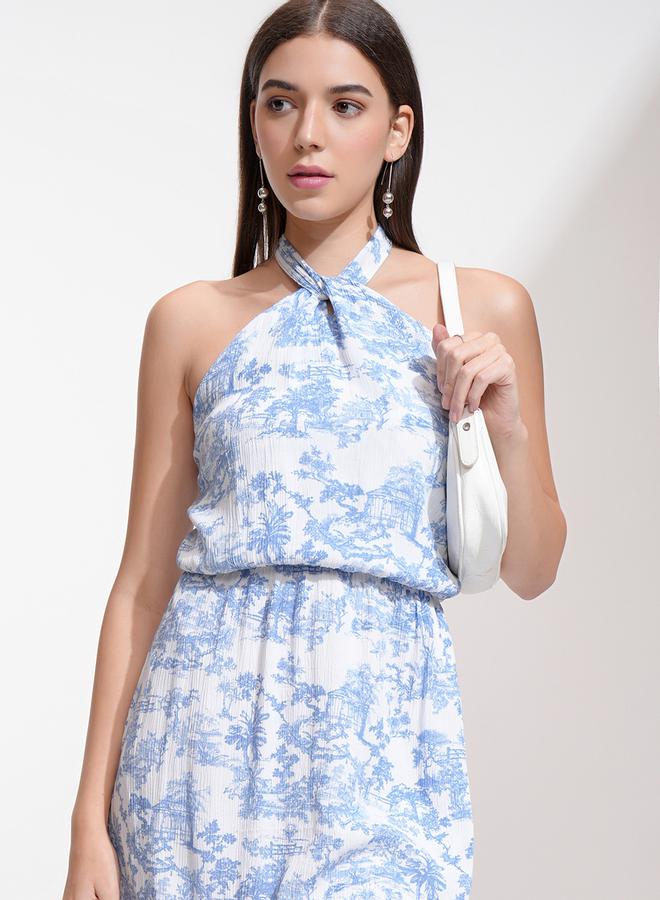 Tokyo Talkies All Over Print Halter Neck Blouson Mini Dress - Image 1