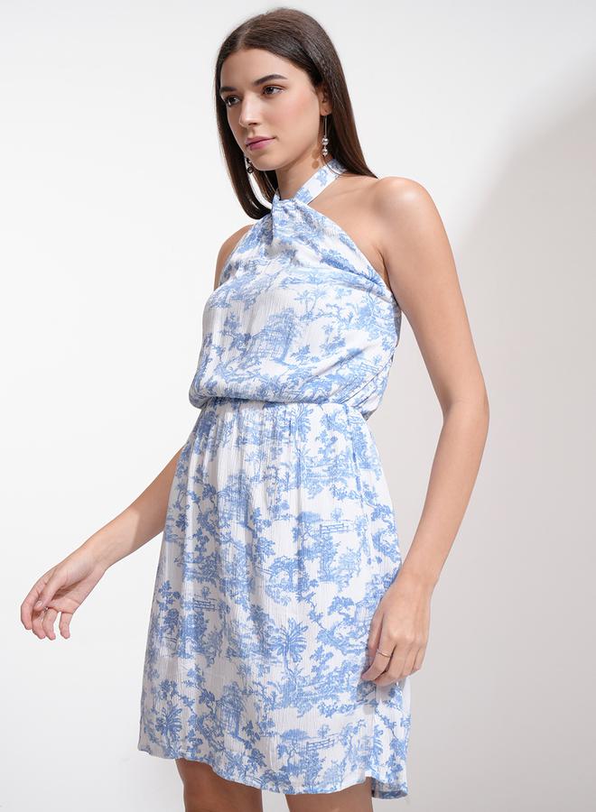 Tokyo Talkies All Over Print Halter Neck Blouson Mini Dress - Image 4