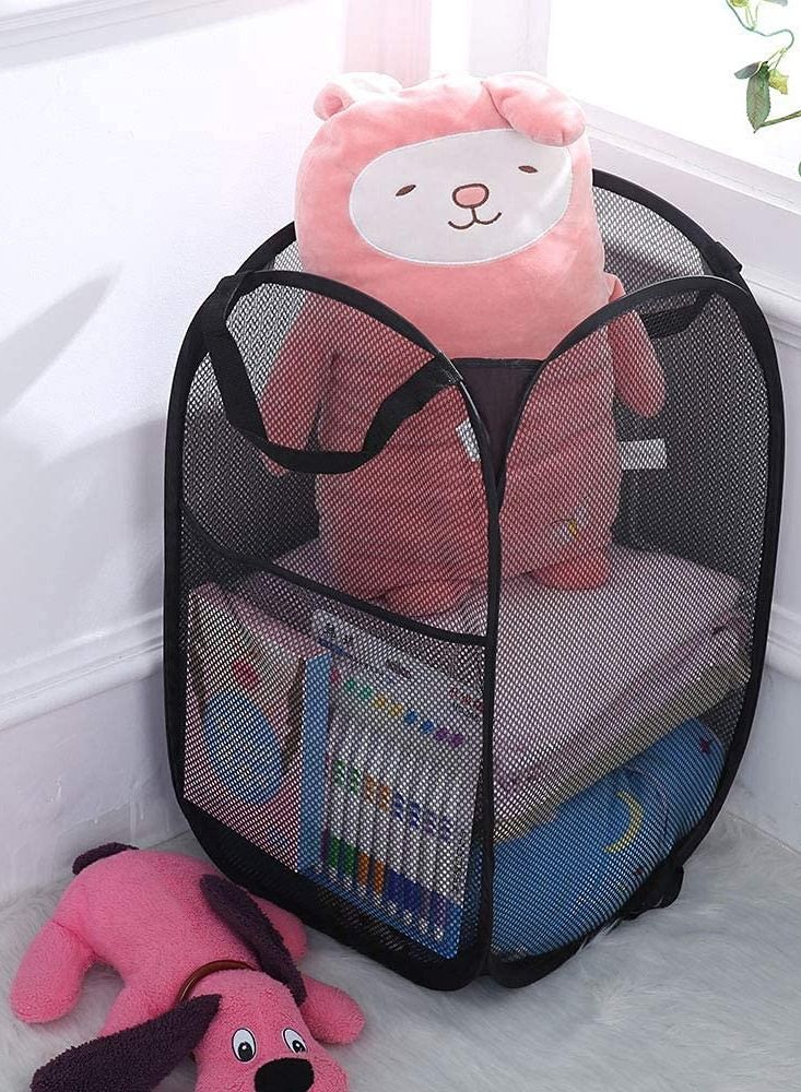 SYOSI سلة غسيل، سلة غسيل قابلة للطي تتفتح بمقابض متينة، حقيبة غسيل شبكية محمولة بمقبض ممتازة للمنزل، غرفة الأطفال، سكن الجامعة، السفر 2 قطع (أزرق) - Image 4