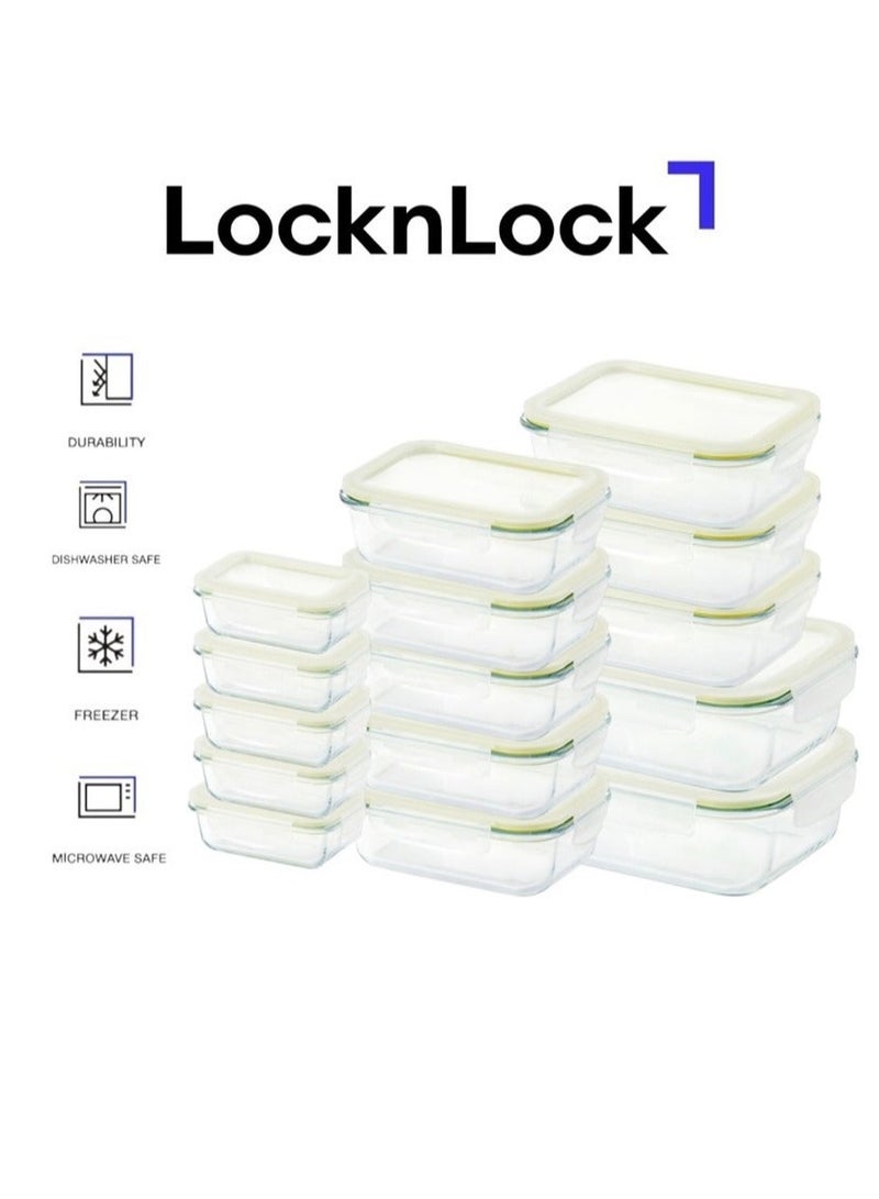 LocknLock طقم حاويات زجاجية مستطيلة آمنة للفرن من لوكن لوك - 15 قطعة - محكمة الإغلاق، مقاومة للتسرب وحرارة - Image 2