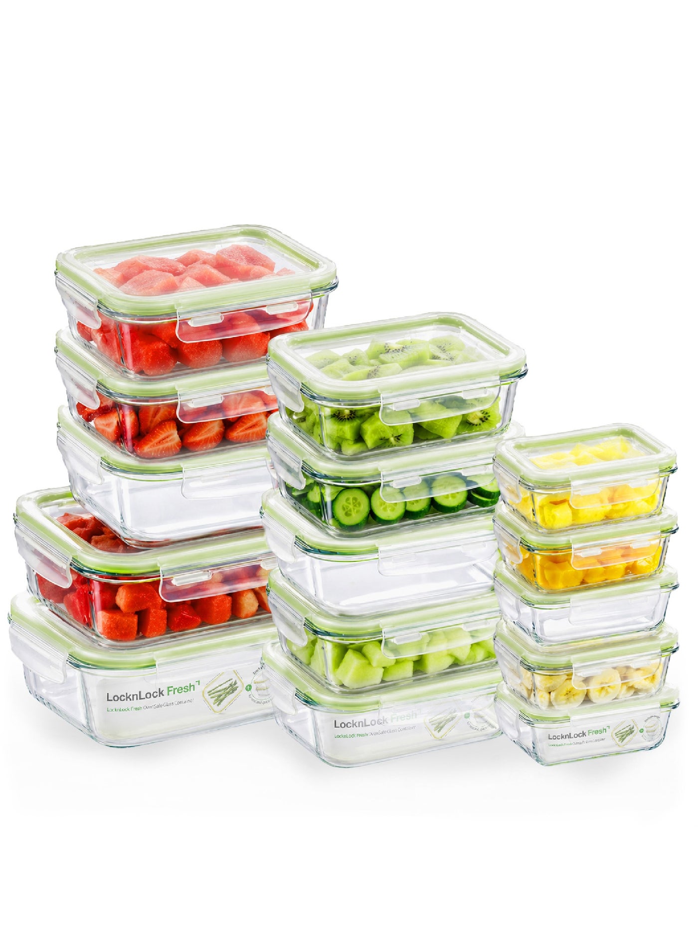 LocknLock Fresh Oven-Safe Glass Rectangular Container 15-pcs Set – Airtight, Leakproof & Heat-Resistant