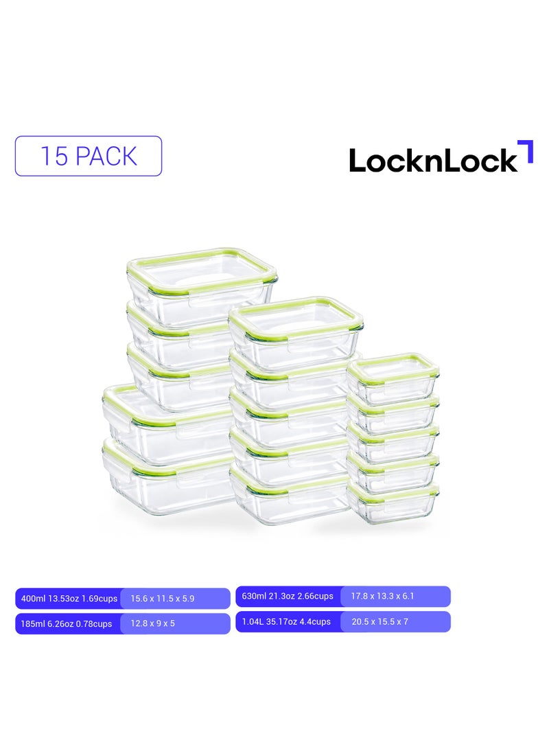 LocknLock Fresh Oven-Safe Glass Rectangular Container 15-pcs Set – Airtight, Leakproof & Heat-Resistant - Image 2