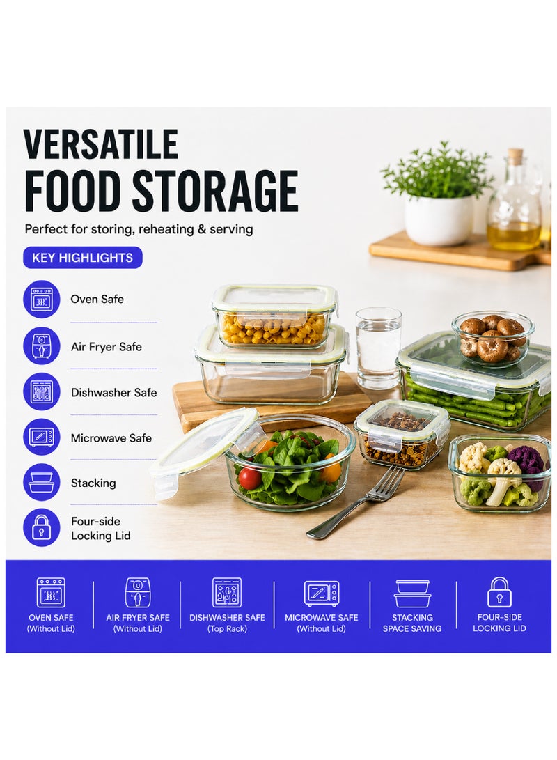 LocknLock Fresh Oven-Safe Glass Rectangular Container 15-pcs Set – Airtight, Leakproof & Heat-Resistant - Image 3