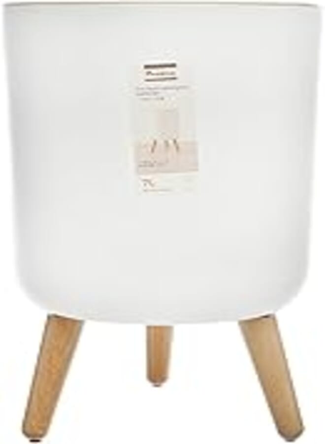 Generic Plastic Medium One Touch Wood Grain Waste Bin With High Foot and Cute Design For Home - Beige