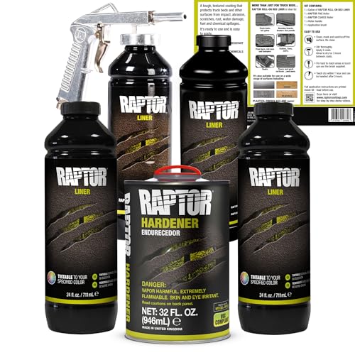 مجموعة طلاء حماية سرير الشاحنة من رابتور القابل للتلوين برذاذ اليوريثان مع مسدس الرش للأبواب الخلفية والشاحنات وطلاء تحت السيارة 4 لترات