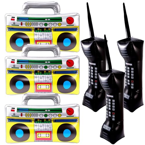 Dyrfolm 6 Pieces Inflatable Radio Boombox Inflatable Mobile Phone80s 90s Party DecorationRetro Inflatable Mobile PhoneInflatable Radio Props for Hip Hop Theme Party Birthday Party Supplies - Image 1