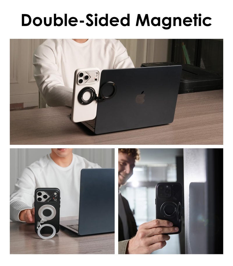 Aulumu G09 MagSafe Ring Holder 360° Rotation Magnetic Phone Grip and Stand, N20 Dual-Sided Magnetic Mobile Phone Accessories for iPhone 17 16 15 14 13 Pro Max, Samsung, Android, Aluminium Alloy, Black - Image 2
