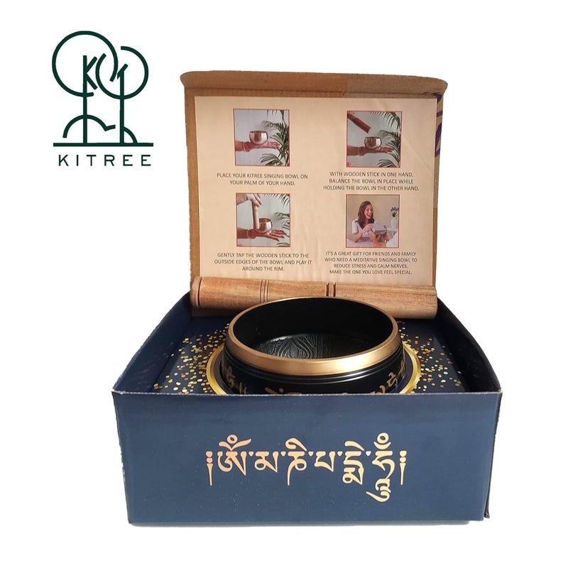 KITREE Singing Bowl | Tibetan Prayer Instrument With Wooden Stick | Authentic Healing Sound Meditation Bowl Set for Deep OM, Music Therapy - 4 Inch Black - Image 5