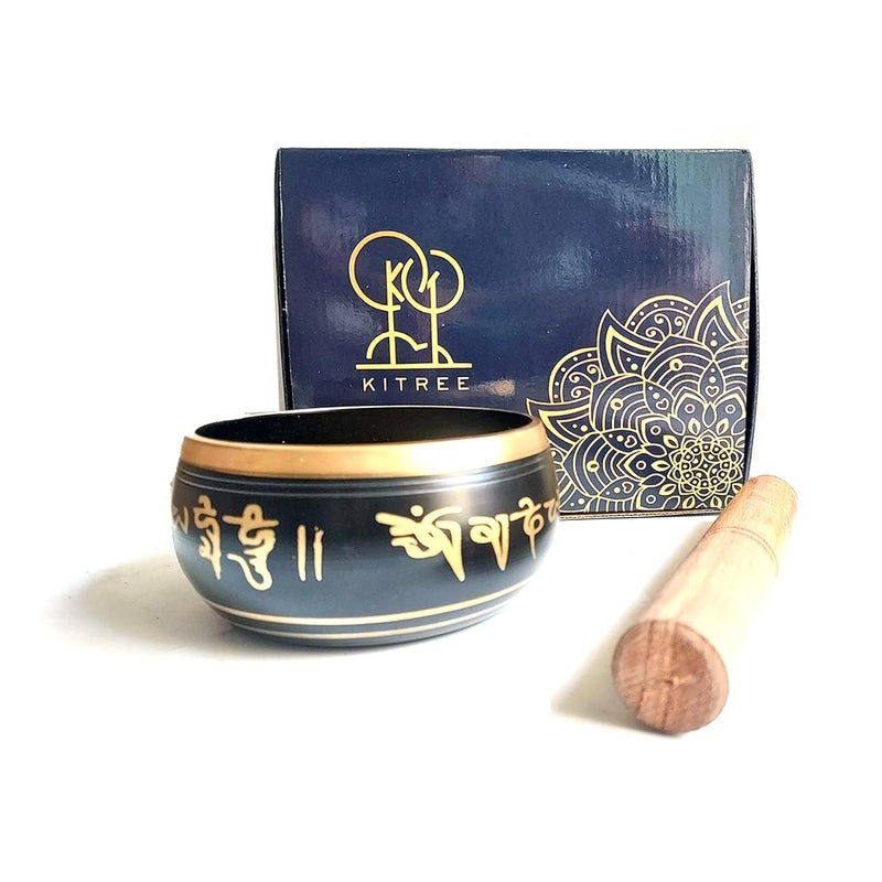 KITREE Singing Bowl | Tibetan Prayer Instrument With Wooden Stick | Authentic Healing Sound Meditation Bowl Set for Deep OM, Music Therapy - 4 Inch Black - Image 1