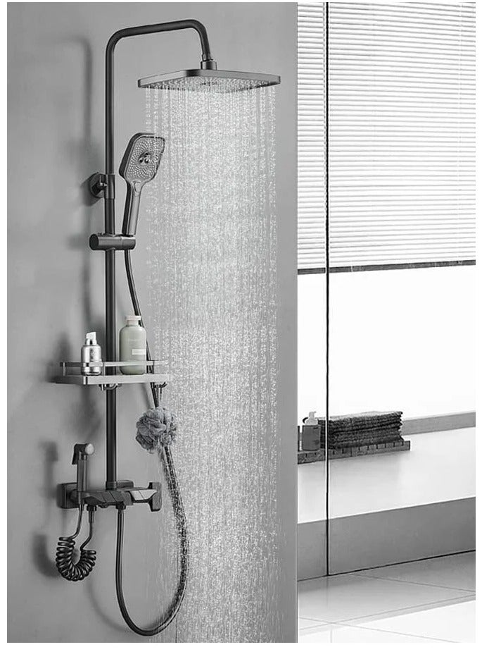 Shower Set, Thermostaticc Shower Faucet Set WallI Mounted Shower Faucet Set Piano and Shower Keys with Bath Spout, Hand Sprayer  - Image 1