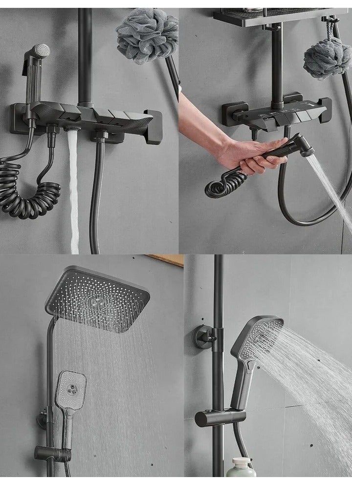 Shower Set, Thermostaticc Shower Faucet Set WallI Mounted Shower Faucet Set Piano and Shower Keys with Bath Spout, Hand Sprayer  - Image 3