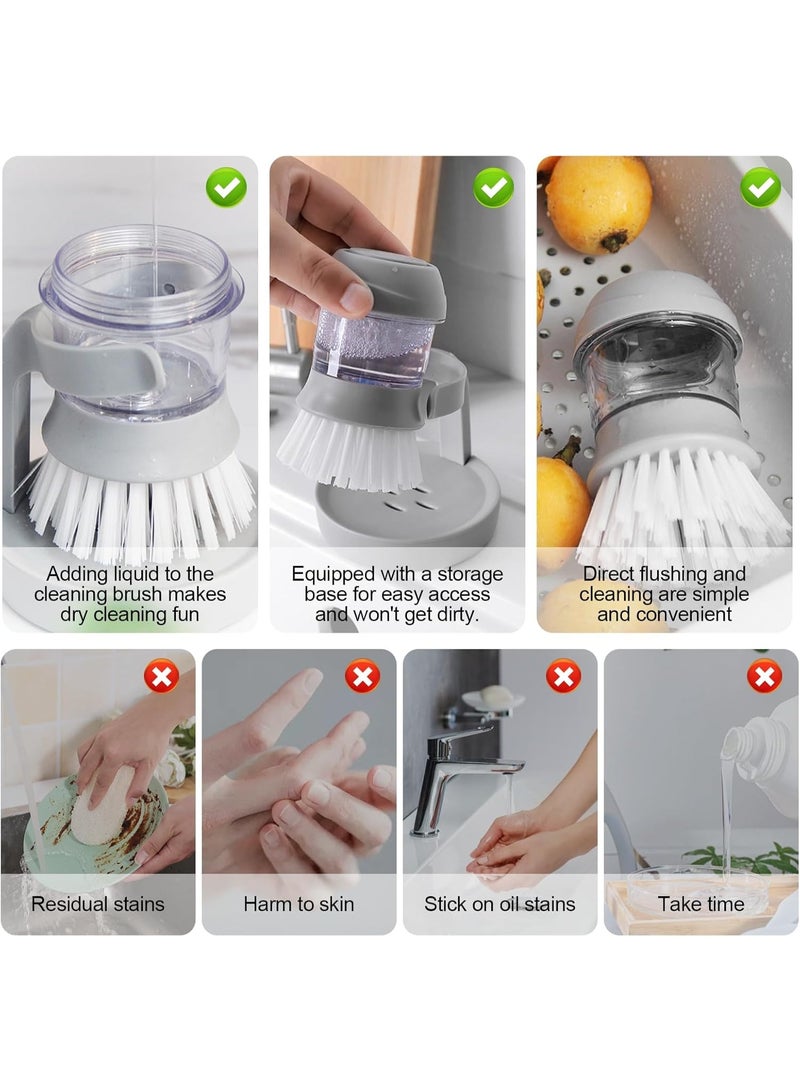 فرشاة أطباق، فرش غسيل، فرش للأطباق، فرشاة أطباق موزعة للصابون، مع موزع سائل، مع حامل وصينية تنقيط للمطبخ، الحمام، الحوض، الأطباق، تنظيف الأواني - Image 3