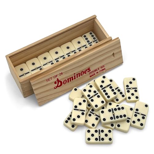 CHH Double 6 Jumbo Size Faux Tiles with Spinner in Wooden Box - Cream - Image 1