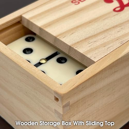 CHH Double 6 Jumbo Size Faux Tiles with Spinner in Wooden Box - Cream - Image 3