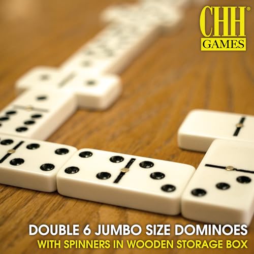 CHH Double 6 Jumbo Size Faux Tiles with Spinner in Wooden Box - Cream - Image 2