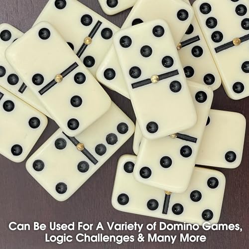 CHH Double 6 Jumbo Size Faux Tiles with Spinner in Wooden Box - Cream - Image 5