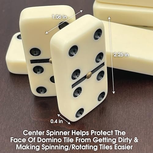 CHH Double 6 Jumbo Size Faux Tiles with Spinner in Wooden Box - Cream - Image 4