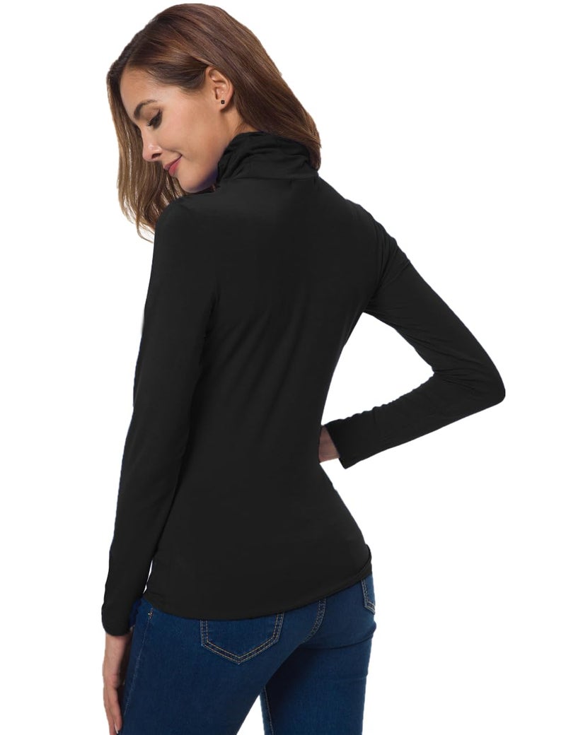 VOBCTY Womens Long Sleeve Turtleneck Lightweight Slim Active Shirt Black Large - Image 5