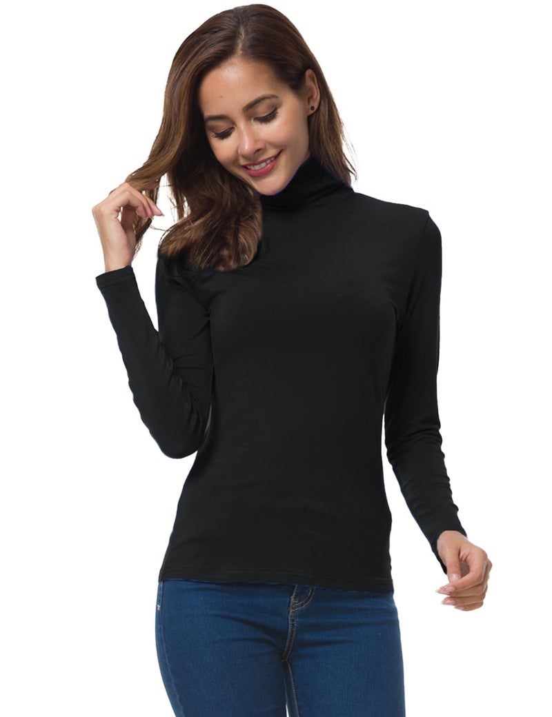 VOBCTY Womens Long Sleeve Turtleneck Lightweight Slim Active Shirt Black Large - Image 2