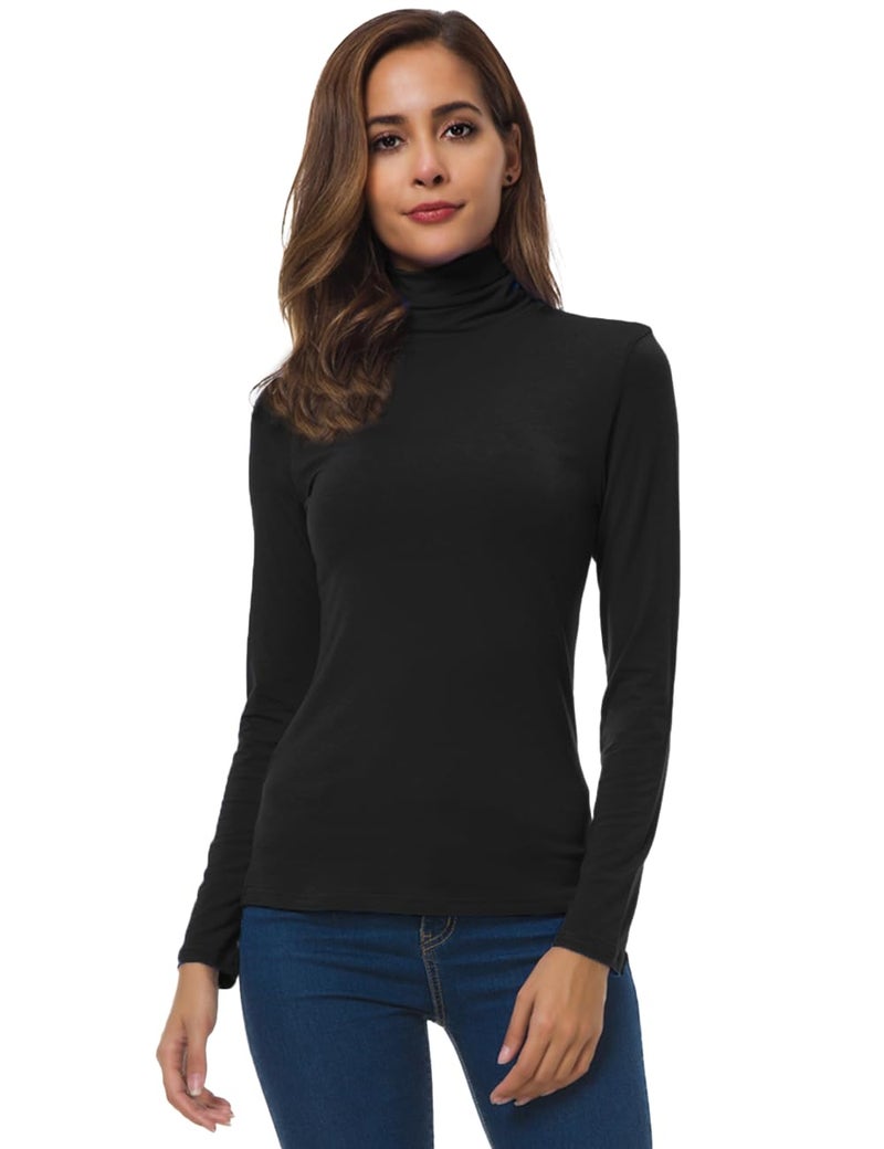 VOBCTY Womens Long Sleeve Turtleneck Lightweight Slim Active Shirt Black Large - Image 1