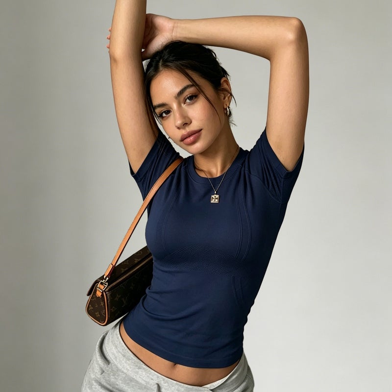 Tian Hong Women's Seamless Barely-There Round Neck Yoga T-Shirt Short Sleeve Athletic Top for Pilates Running Breathable - Image 1