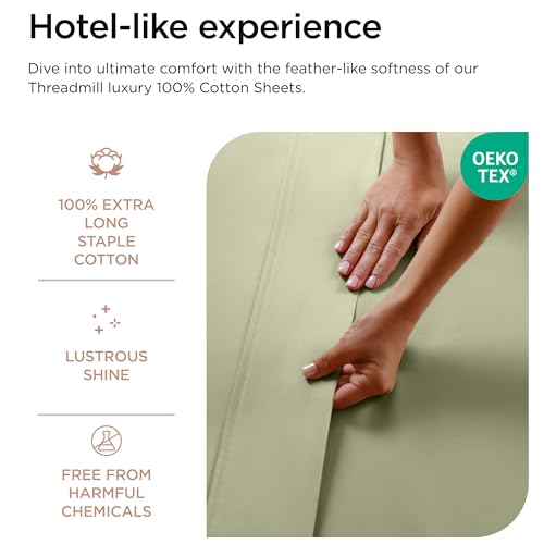 Threadmill 100% Cotton Sheets for Twin Size Bed - 600 Thread Count Twin Bed Sheets Set with 15” Deep Pocket - Sateen Weave 3-Piece Bedding Set with Cooling Effect, Sage Green - Image 4