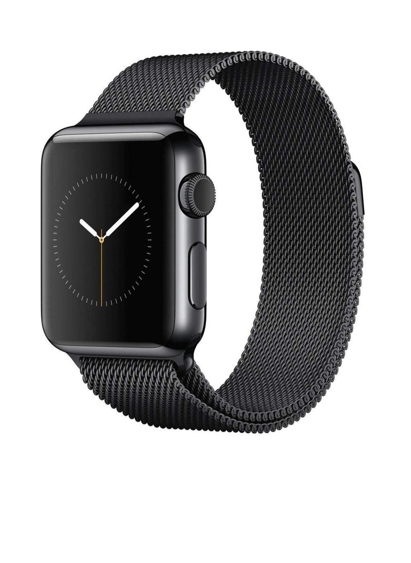 Generic Milanese loop watch band for 38mm/40mm/41mm apple watch, stainless steel iwatch replacement strap - black color  - Image 1