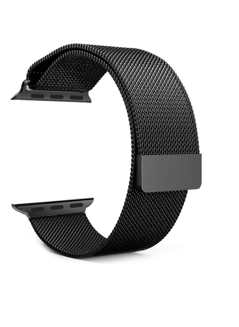 Generic Milanese loop watch band for 38mm/40mm/41mm apple watch, stainless steel iwatch replacement strap - black color  - Image 2